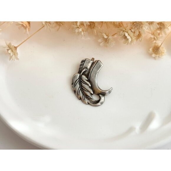 Antiqued Leaf Foliage Shaped Teeny Sterling Silver 925 Vintage Pendant | Charm - Picture 2 of 10